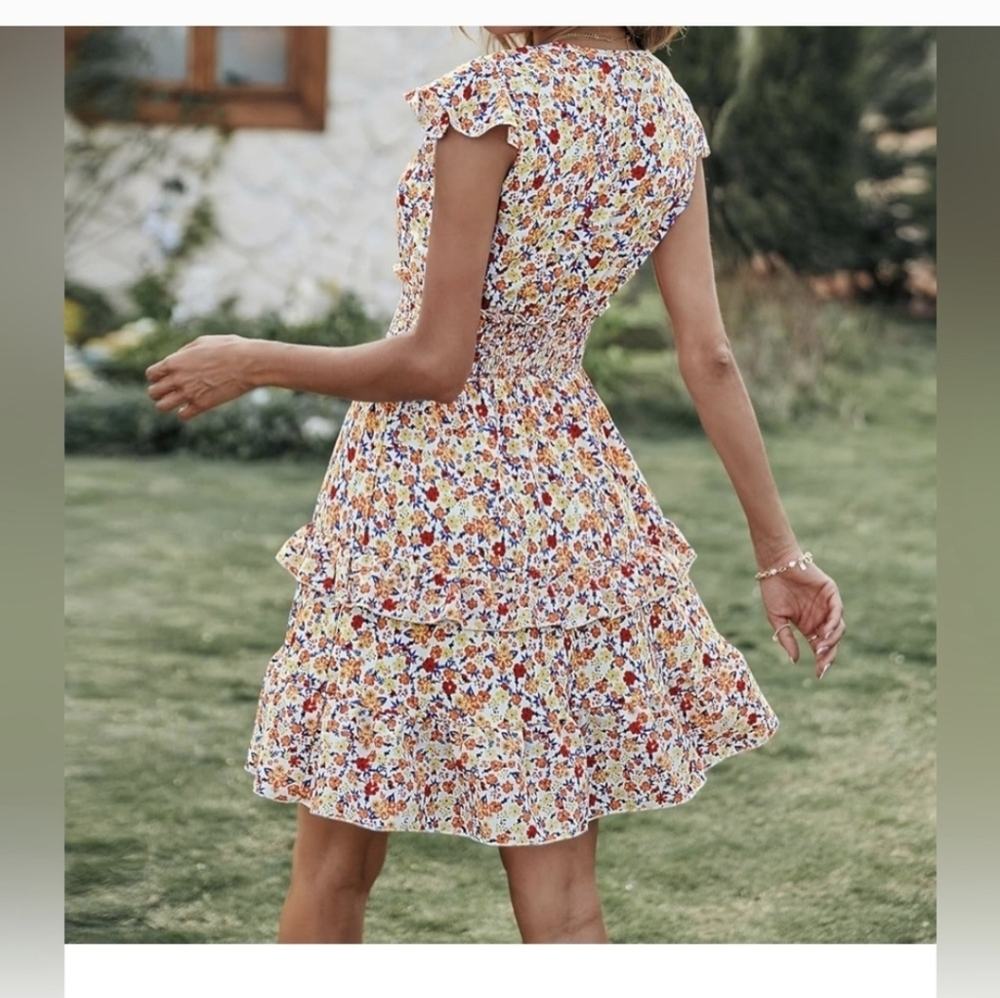 Women’s Floral Ruffle Sleeve Sundress, XS - Picture 2 of 6